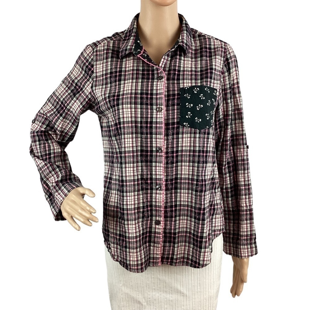 Victoria's Secret Pajama Top Size S Pink Blue Plaid